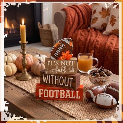 Yuntau 4 Pcs Football Fall Table Decorations Football Tiered Tray Decor Spring Wooden Sign Soccer It's Not Fall Without Centerpiece Decorative Faux Book Block Sign for Coffee Table Mantel Shelf - style: Football Fall