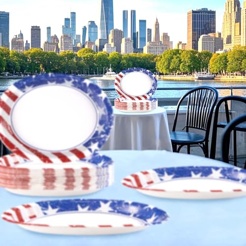 50Pcs Patriotic Oval Paper Plates 10" X 12" Large Heavy Duty 250 Anniversary 4th of July American Flag Plates Red Blue and White Platters for President Election Independence Memorial Day Decorations - style: 50Pcs 4th of July Oval Paper Plates
