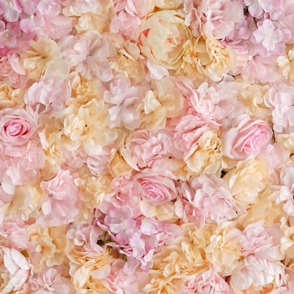 Efavormart Pack of 4 | 13 Sq. Ft. Pink Champagne Silk Flower Wall Panels, 3D Floral Backdrop Mat with Peonies and Hydrangeas for Bridal Showers and Photo Booths - color: Pink/Champagne