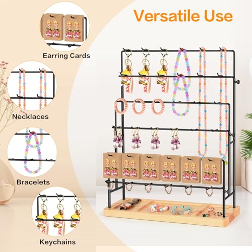 Jewelry Display for Vendors, 36 Hooks Earring Display Stands for Selling, Earring Holder Organizer for Earring Cards, Bracelets, Necklaces, Rings, Keychains Retail-Burlywood - style: 6T-Burlywood