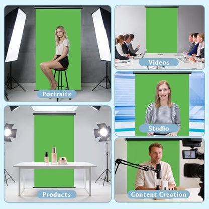 Retractable Green Photography Backdrop 36" x 59", Portable Roll-Up, Pull-Down Background, Auto-Lock Backdrop Screen for Passport Photo, Product Photography, Headshots, Video Studio - color: Green