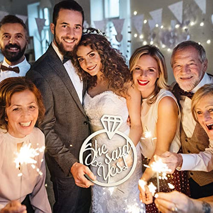 Youyole She Said Yes Wooden Sign 13.78'' x 11.22'' Diamond Ring Wood Cutout Sign Wedding Engagement Party Decorations Photo Booth Props with Hanging Rope Bridal Shower Rustic Engaged Hanging Decor - style: She Said Yes