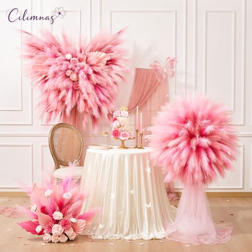 50pcs Faux Pampas Grass,17.7" Artificial Fluffy Pampas Grass Decor Short Fake Pompos for Home Room Birthday Party Centerpieces Decoration(Gridient Pink) - color: Pink