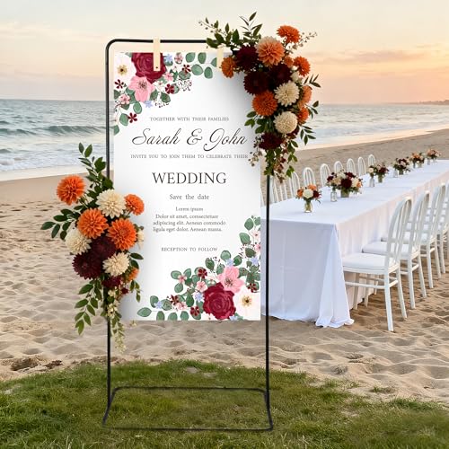 Garvee Wedding Welcome Sign Stand, 50/68 in Adjustable Metal Wedding Sigh Holder with 4 Faux Leather Straps, Hanging Sign Stand for Display Party Baby Shower, Black