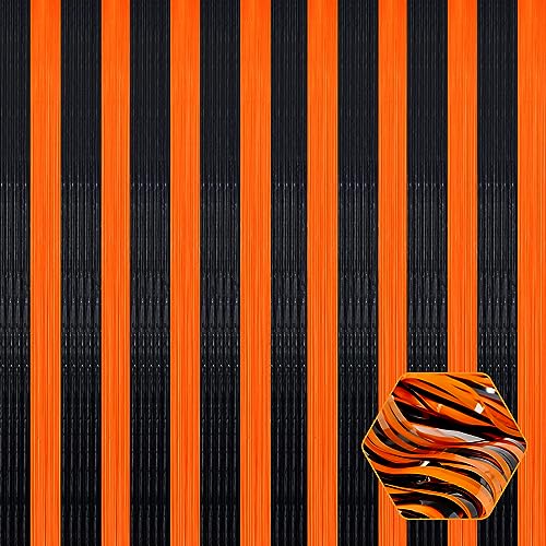 6 Pack Black Orange Foil Fringe Curtain Backdrop, 3.28Ft x 6.6Ft Metallic Tinsel Foil Fringe Streamer Curtains for Photo Booth, Christmas Day, Thanksgiving, Wedding, New Year Party Decorations - color: Black Orange