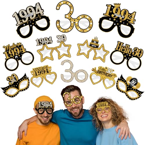 Turypaty 24Pcs 1996 30th Birthday Paper Glasses Decorations for Men Women - Black Gold Happy 30th Birthday Paper Eyeglasses Photo Props, Vintage 1996 Thirty Years Old Birthday Party Supplies - style: Black Gold 30th