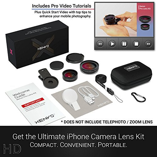 Xenvo Pro Lens Kit for iPhone and Android, Macro and Wide Angle Lens with LED Light and Travel Case Black