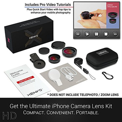 Xenvo Pro Lens Kit for iPhone and Android, Macro and Wide Angle Lens with LED Light and Travel Case Black