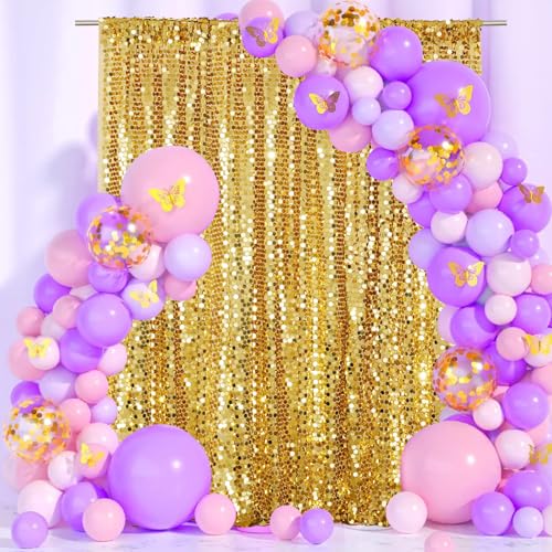 SquarePie Shimmer Wall Backdrop Big Payette Sequin Curtain 4FT x 7FT Gold Background for Party Wedding 1 Panel - color: Gold