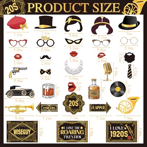 20s Roaring Photo Props - 33 Pcs Black Gold PhotoBooth Party Decorations for Men Women Selfie 1920s Funny Jazz Glasses Supplies Kit for Photography Vintage Disco Music Theme Birthday Favors - color: Roaring 20s