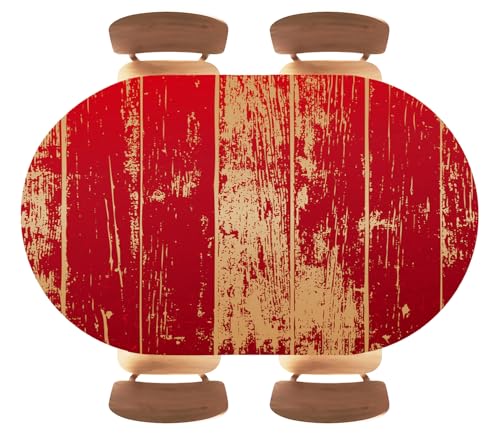 Red Wood Texture Background Oval Fitted Tablecloth with Elastic Edge Washable Table Cover Cloth Indoor Outdoor Tables Protector, Fits 48"x80" Oval TablesStyle 4 - color: Wood Texture -1, size: 80" x 48" (Oval)