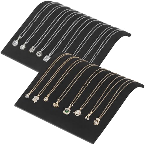 KUKUVR 2 Pieces Velvet Necklace Display Stand, Cambered Jewelry Bracelet Necklaces Pendant Chain Watch Holder Case for Women/Vendors, Jewelry Organizer Storage Tray for Home Selling Show (Black)