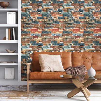 VEELIKE Retro Brick Wallpaper Peel and Stick 3D Faux Brick Wall Paper Roll for Backdrop Walls Fireplace Backsplash 15.7''x354'' Removable Self Adhesive Brick Contact Paper for Bedroom Bathroom Kitchen - size: 15.7''x354''