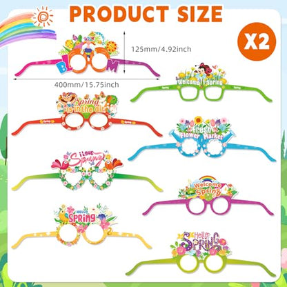 HOWAF 30pcs Hello Spring Photo Booth Props Paper Eyeglasses, Spring Flower Eyewear for Spring Party Decorations Supplies, Welcome Spring Butterfly Glasses Fame for Kids Birthday Favors