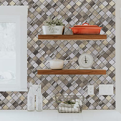 STICKGOO Arabesque Peel and Stick Backsplash Tile, Stick on Backsplash for Kitchen and Bathroom, Gold Wood Grain Marble Look PVC Mixed Metal Aluminum Mosaic Tiles(10 Sheets) - color: Gold Wood Grain Marble