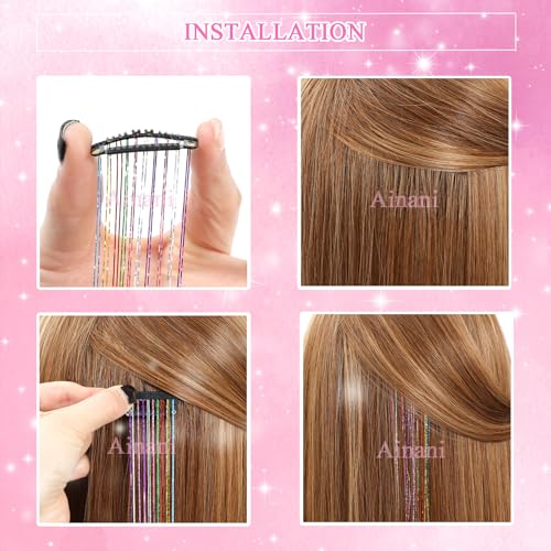 Hair Tinsel Clip in 12 Pcs Glitter Tinsel Hair Extensions 20 Inch Fairy Hair Clip in Hair Tinsel Heat Resistant Sparkly Hair Accessories for Girls Women Kids (Blue) - color: Blue