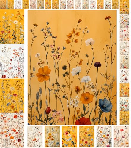 Decoupage Paper Pack (35 Sheets 6"x8") Delicate Blossoms: Soft and Romantic Peach, Coral and White Flowers with Gentle Branches on Vintage Textured Backgrounds FLONZ Vintage - color: Four