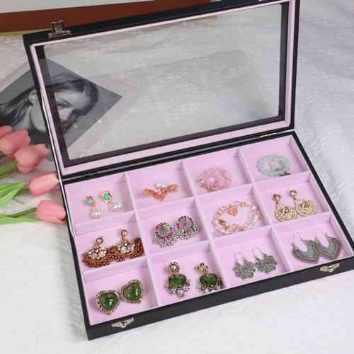 Stratalife Jewelry Organizer Bracelet Earring Holder Organizer Jewelry Drawer Storage Anti Tarnish Bangle Ring Holder Box for Women Girls 12 Grid (Pink Black) - color: Pink-Black, size: 12 Grid