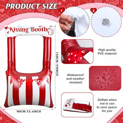 Colingmill 55 Inch Valentines Day Kissing Booth Photo Frame Inflatable Balloon Decorations Valentines Inflatables Outdoor Decorations Photo Backdrop Booth Selfie Frame Background for Party Supplies - style: Kissing Booth