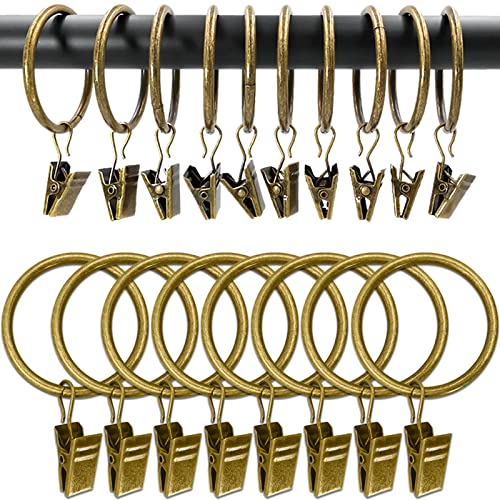 WeeksEight 100 Pack Bronze Curtain Rings with Clips, Curtain Hooks Hangers Clip Rings for Hanging Drapes Bows Hat, Drapery Rings 1.5 in I D, Fits up to 1.2 in Diameter Curtain Rod. - color: Bronze, size: 1.5" I D Set of 100