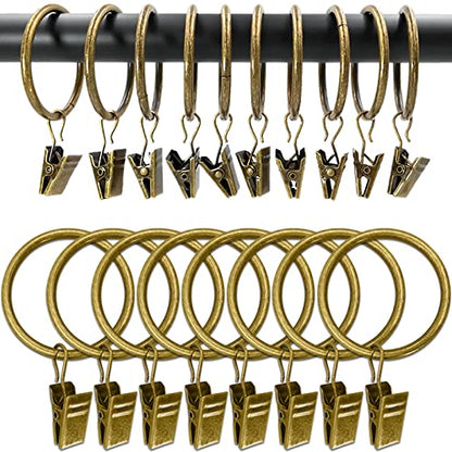 WeeksEight 100 Pack Bronze Curtain Rings with Clips, Curtain Hooks Hangers Clip Rings for Hanging Drapes Bows Hat, Drapery Rings 1.5 in I D, Fits up to 1.2 in Diameter Curtain Rod. - color: Bronze, size: 1.5" I D Set of 100