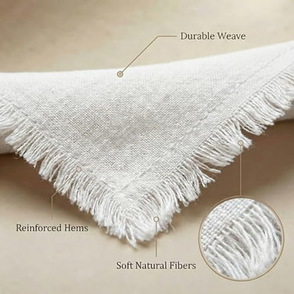ACCENTHOME White Cotton Linen Napkin Set of 12 18x18 inch Dinner Napkins - Washable Soft Premium Hotel Quality Reusable Hemmed Edges Napkins Perfect Table Linens for Family Dinners, Weddings - color: 12 - White, size: 18"x18" - Pack of 12