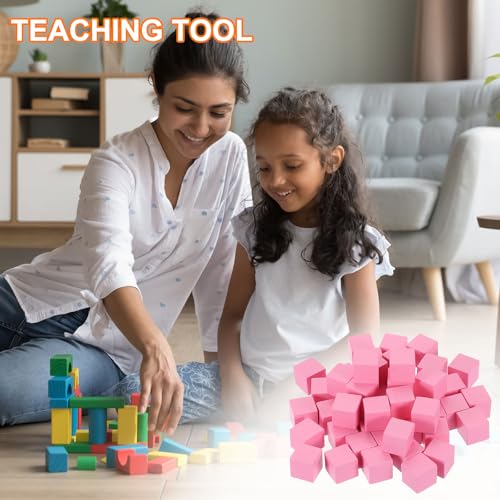 uxcell 100Pcs Wood Blocks for Crafts, 3/8 Inch Unfinished Wooden Cube Pine Wood Square Block for DIY Craft Projects, Pink - color: Pink, size: 3/8"