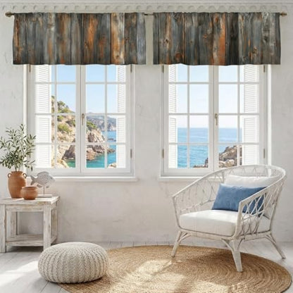 Rustic Wood Plank Pattern Curtain, Two-Pack, Weathered Barn Texture Background, Suitable for Kitchen, Bathroom, Bedroom, 54x18 inches. - color: Rustic Wood Plank
