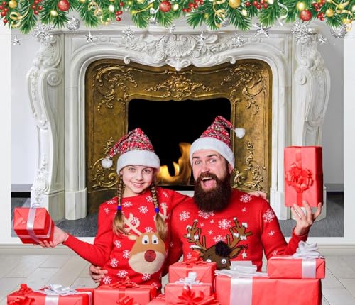5x3ft White Marble Fireplace Backdrop Interior European Style Stone Fireplace Photo Backdrop Winter Christmas Fireplace Photography Background Home Decor Photo Booth - size: 5x3FT