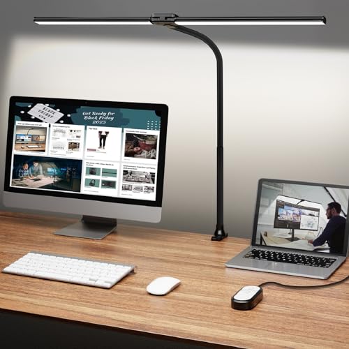 ShineTech LED Desk Lamp for Home Office, Ultra Bright Clamp Light with Flexible Gooseneck, 25 Lighting Modes, Eye-Caring Architect Lamp for Dual Monitors, Reading & Gaming Setup - color: 5CCT in One (3000K/3500K/4000K/5000K/6000K)