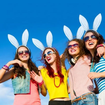 Cute Blue Plaid Easter Bunny Ears Headband for Women, Adjustable Floral Hairband for Easter Party & Spring Photo Prop