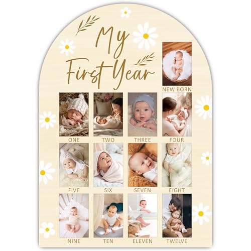 My First Year Photo Board, Daisy Baby Milestone Signs for Boys Girls Nursery Decor, 12 Month Pictures for Baby First Year, Picture Board for 2x3 Photos, Babies Keepsake Gift for Mom-A25 - color: Daisy 2