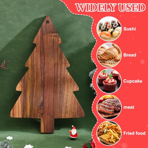 STOBAZA 15 Inch Christmas Tree Charcuterie Board, Wooden Cheese Serving Platt Cutting Chopping Platter for Cheese Vegetables Fruit Bread Pizza Serving Tray Festive Kitchen Decor Multi Use Food Display