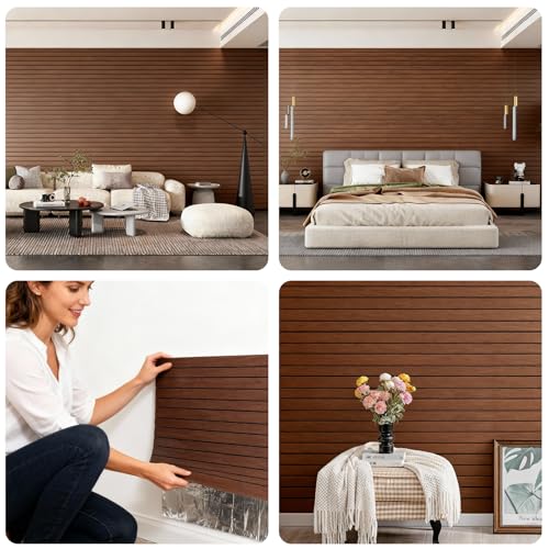 3D Wall Panels Peel and Stick – 15.74"x118" PVC Faux Wood Grain Texture, Self Adhesive Waterproof Wall Covering, DIY Accent Wall, Sofa Background Backsplash & Modern Home Decor, Covers 12.9 sq.ft