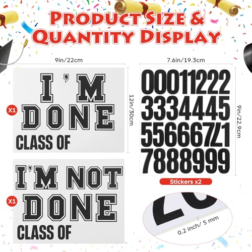 Novabright 2 Pcs 2026 Senior Photo Props I'm Done I'm Not Done Sibling Signs, 12 x 9 Class of 2026 Sign with 0-9 Number Stickers, Funny Graduation Picture Props for Senior Grad Party Supplies(Black)