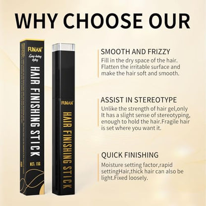 FUNAN Hair Finishing Stick, Flyaway Feel Stick Hair, Small Broken Hairs Finishing Cream, Non-Greasy and Non-Sticky Black（Pack of 2） - size: 15 Fl Oz (Pack of 2)