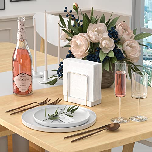 Napkin Holder for Table, Bamboo Iron Standing Napkin Dispenser for Kitchen Dining Table Farmhouse Cocktail Picnic Rustic Wood Holders for Mail Bills Suitable for All Dining Room Decors Silvery & White - color: Silver/White, size: 5.78*2.51*5.04 inch