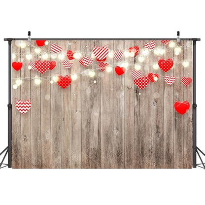 Happy Valentines Day Backdrops 12x8 FT Wooden Wall Valentine Backdrop Decoration for Photography Photo Background Mom's Party Banner Decor for Studio Props - size: 12x8 FT