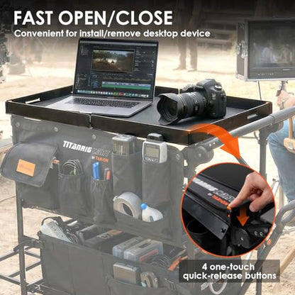 TARION Video Production Cart Accessories - Foldable Top Shelf Workstation with Mouse Pad- Upgraded with Wider Higher Laptop Platform for Titanrig Cart Base - Pro Top Shelf - style: Accessory - Pro Top Shelf
