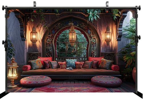 12x8ft Retro Living Room Backdrop Moroccan Exotic Lounge Luxury Interior Background for Bohemian Theme Party Cultural Events Birthday Party Decor Photo Studio Booth Props Banner Wallpapers - size: 12x8FT