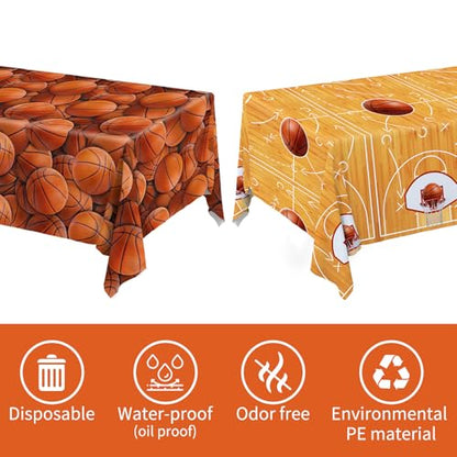 Basketball Party Supplies Set: Basketball Party Decorations & Party Favors, Includes 2-Pack Basketball -Themed Tablecloths for Kids 1st Birthday, Basketball Disposable Table Covers 54 x 108 Inch - style: basketball