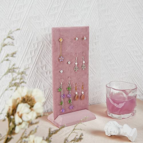 SUPERFINDINGS 1Pc Pink Velvet Earring Display 40-Hole Earring Jewelry Display Stand Tray Organizer Holder with Base for Ear Studs Display