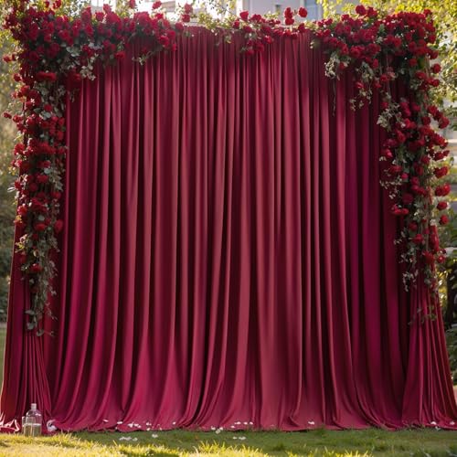 Burgundy Backdrop Curtains 4 Panels - Wrinkle-Free Polyester Photography Drapes for Baby Shower & Birthday Party - 16 X10FT - color: Burgundy, size: W4' x H10'(4 panels)