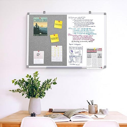 Combination Magnetic Whiteboard & Fabric Board,Dry Erase Board Bulletin Board 36x24inches Combo Vision Board for Wall,Home,School,Office - color: Grey-vertical, size: 36"W x 24"H