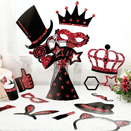 Zonon 24 Pcs Funny Photo Booth Props Class of 2026 Graduation Birthday Wedding Family Class Reunion Prom Disco Party Celebration Decoration Supplies Mix of Hats, Lipstick, Tie(Burgundy and Black) - color: Burgundy and Black