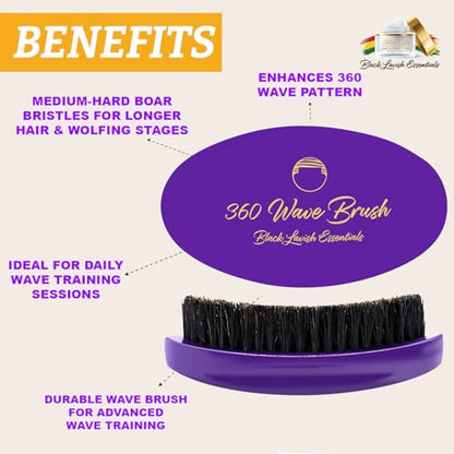 360 Wave Brush, Build Deeper Waves, Soft & Hard Boar Bristle Curved Brushes BLACK LAVISH ESSENTIALS Hard Bristle (Medium-Hard Brush, Purple) - color: Purple, size: Medium-Hard