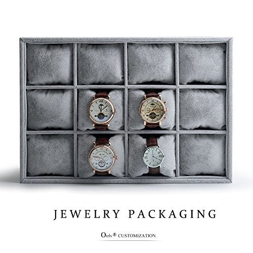 Oirlv Premium Velvet 12 Grid Jewelry Organizer Tray with Removable Pillow Watch Organizer Jewelry Tray Bracelet Bangle Watch Display Holder - size: 12 Grid Tray with Pillow
