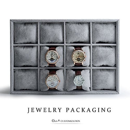 Oirlv Premium Velvet 12 Grid Jewelry Organizer Tray with Removable Pillow Watch Organizer Jewelry Tray Bracelet Bangle Watch Display Holder - size: 12 Grid Tray with Pillow