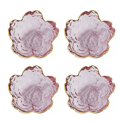 4 Pack Sakura Sauce Dishes Set, Pink Cherry Flower Crystal Glass Appetizer Plates Dipping Bowls Tasting Dishes Serving Dish Seasoning Saucers Bowl Little Bowls Ice Cream Snack Sushi Soy Condiment Dish - color: Glass Sakura Gold Rim