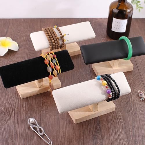 Bracelet Display Wooden Watches Display Tower Base Watch Neck Bracelet Organizer Rack Bangle Scrunchie Headband Showcase Tower Beige Suede - color: Flat Suede Beige
